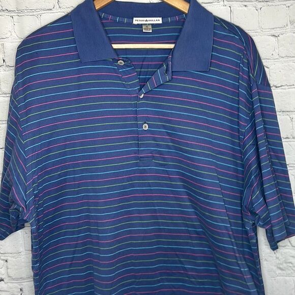Peter Millar Mens Blue Pink Green Striped Short Sleeve Polo Shirt size xl LOOK - Picture 2 of 7